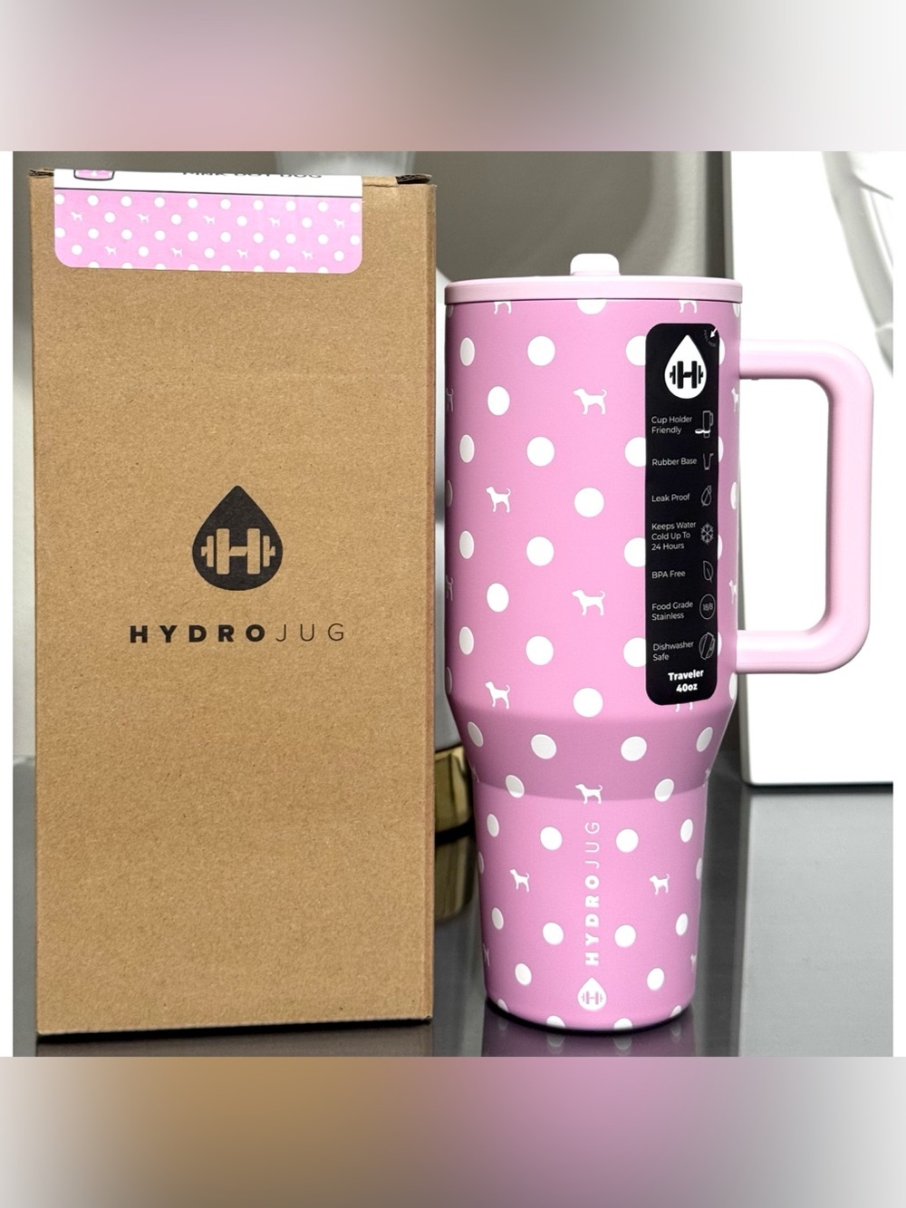 Hydrojug x VS PINK 40oz Traveler, PINK DOT DOG
